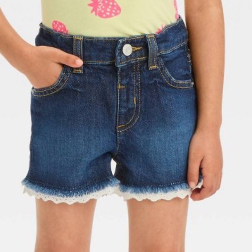 Kids Denim Shorts with Lace Trim